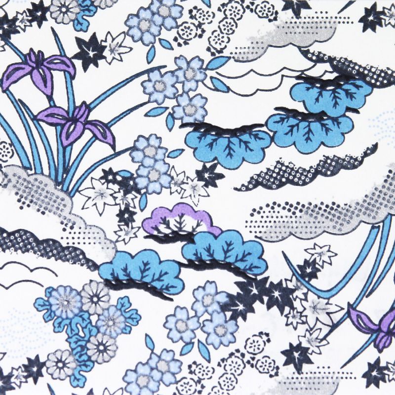 hoja grande de papel japonés, YUZEN WASHI, blanco, estampado Hanayose