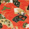 large sheet of Japanese paper, YUZEN WASHI, red, Flower on the wave pattern, four seasons fan