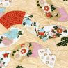 grande feuille papier japonais, YUZEN WASHI, beige, motif Fleur sur la vague, éventail des quatre saisons