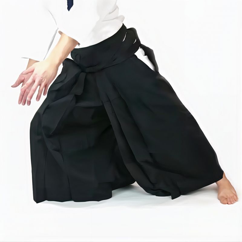 pantaloni larghi con pieghe, Hakama, Tetron Aikido, neri