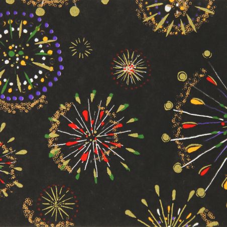 large sheet of Japanese paper, YUZEN WASHI, black, fireworks pattern - HANABI