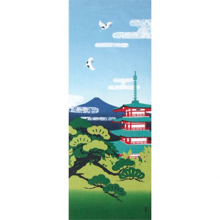 Tenugui Hand Towel, Summer, Five-Storied Pagoda, Mount Fuji