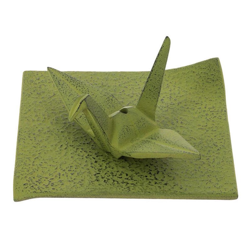 Iwachu Orizuru cast iron incense holder, green