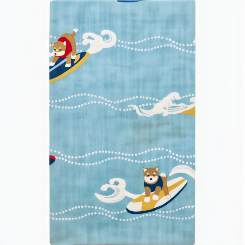 Serviette de toilette en coton, TENUGUI, Chiens Shiba qui surf