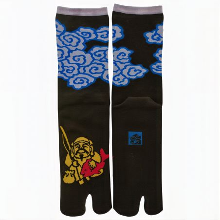 Calcetines tabi japoneses, Ebisu, deidad japonesa de los pescadores, negro, 25-28cm