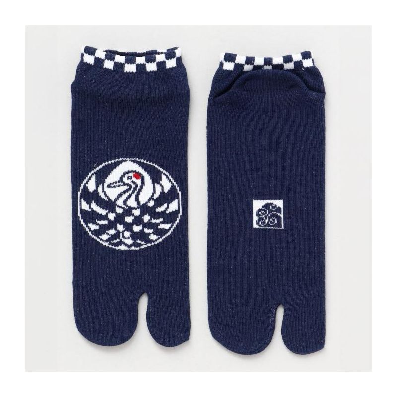 Chaussettes japonaises tabi, grue japonaise, Tsuru, bleu, 25-28cm