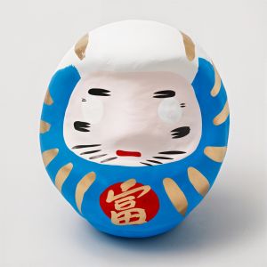 Poupée japonaise, DARUMA, bleu et blanc, Mont Fuji