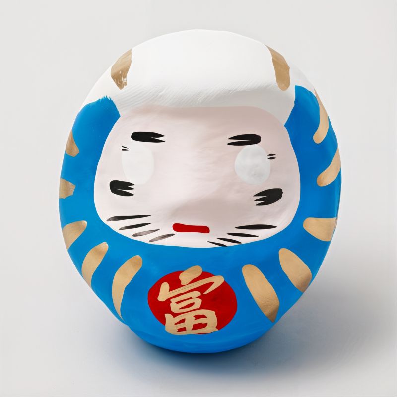 Poupée japonaise, DARUMA, bleu et blanc, Monte Fuji