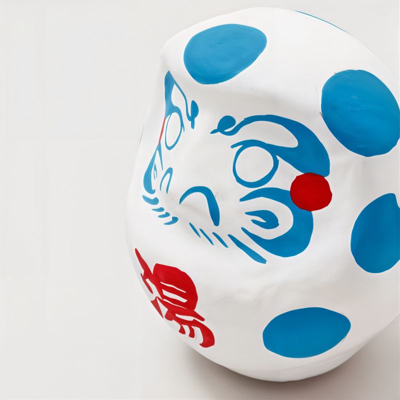 Poupée japonaise, DARUMA dans les sources chaudes, bleu et blanc, Onsen