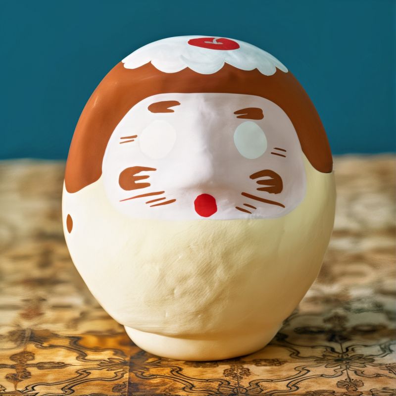 Bambola giapponese, DARUMA, torta con panna montata e cioccolato, ciliegie, CAFFÈ