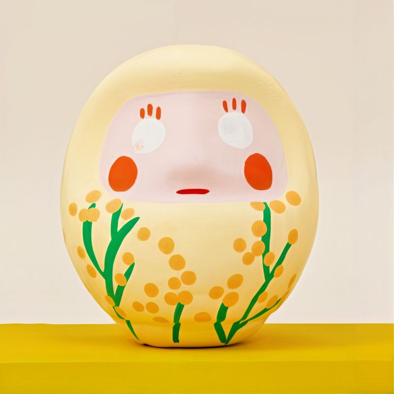 Japanische Puppe, DARUMA, gelb, Mimosa „Freundschaft“, Danke