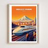 affiche / illustration japonaises "Bullet Train" Shinkansen et mont Fuji , by ダヴィッド