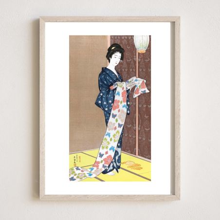 Japanese woodblock print reproduction, Goyō Hashiguchi, Woman with OBI