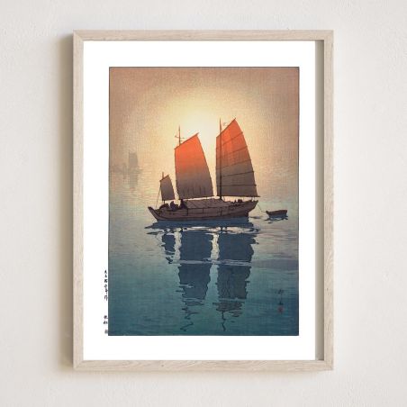 Japanese print, Sailing boats morning, Hansen no asa, YOSHIDA HIROSHI