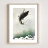 Japanese print, Jumping carp, OHARA KOSON