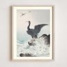 Japanese print, Cormorant on a rock, OHARA KOSON