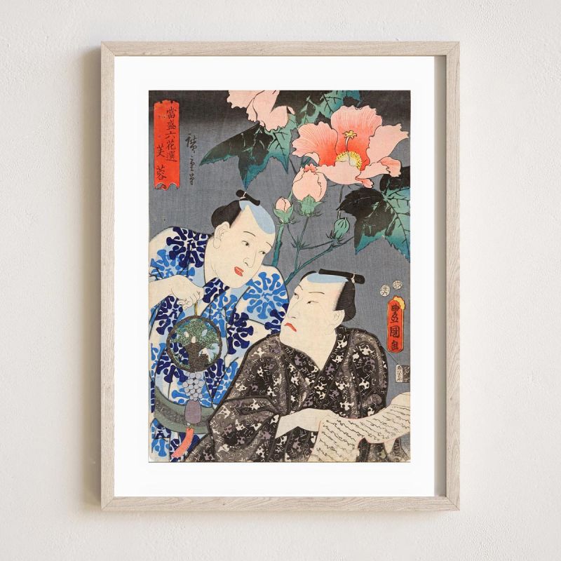 Reproduction d'estampe japonaise, Hibiscus, KUNISADA