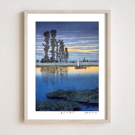 print reproduction of Kawase Hasui, Twilight at Ushibori, Ushibori no Uhgure