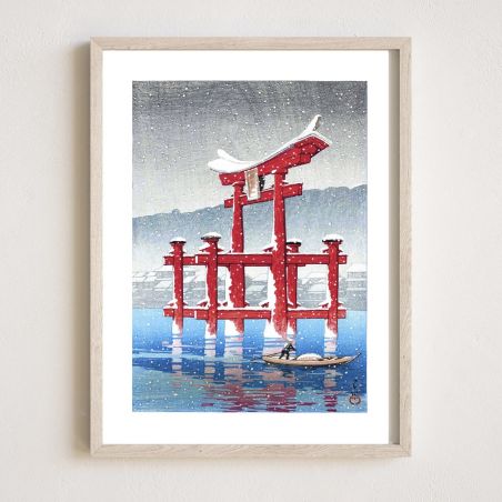 Riproduzione in stampa di Kawase Hasui, Snow in Miyajima, Yuki no Miyajima