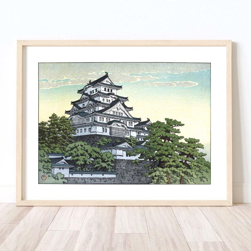 Reproduction d'estampe de Kawase Hasui, Château de Himeji, Himeji shatu