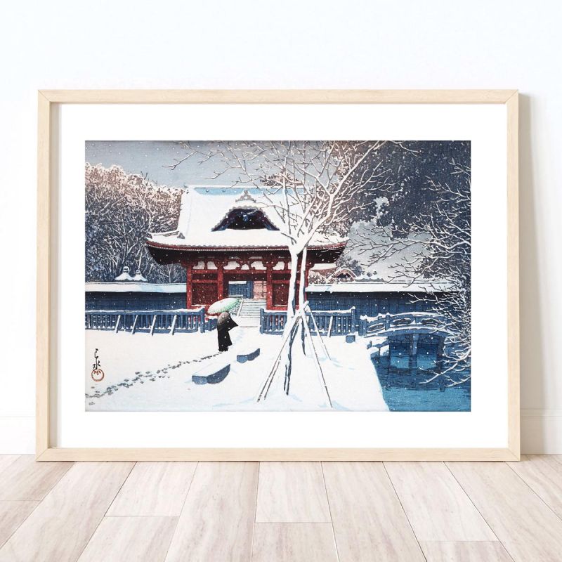 Reproducción de impresión de Kawase Hasui, Nieve en el parque Shiba, Shiba koen no yuki