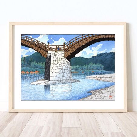 Kawase Hasui Print Reproduction, Kintai Bridge in Suo Province, Suo Kintaikyo