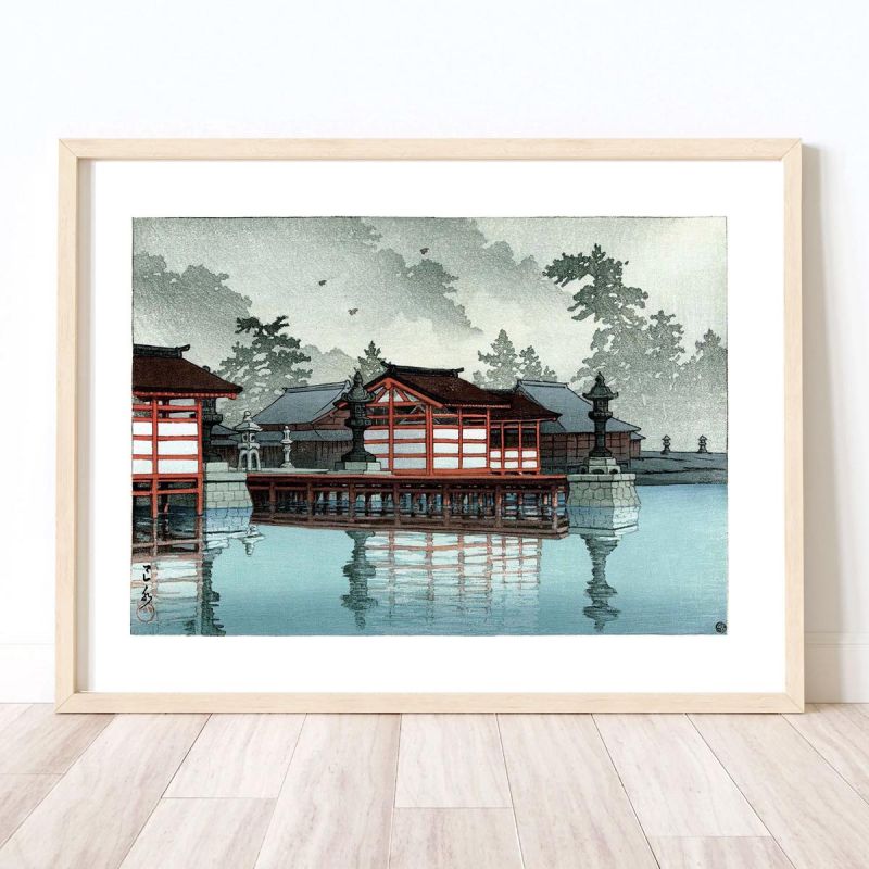 Reproducción de impresión de Kawase Hasui, Miyajima en la niebla, Kirino Miyajima