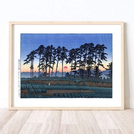 reproduccion impresa de Kawase Hasui, Atardecer en Ichinokura, Ikegami, Ikegami Ichinokura, sekiyo