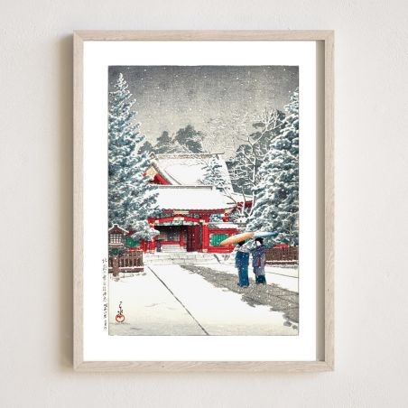 Kawase Hasui Print Reproduktion, Schnee am Schrein, Hie Schrein, Shato no yuki, Hie Jinja