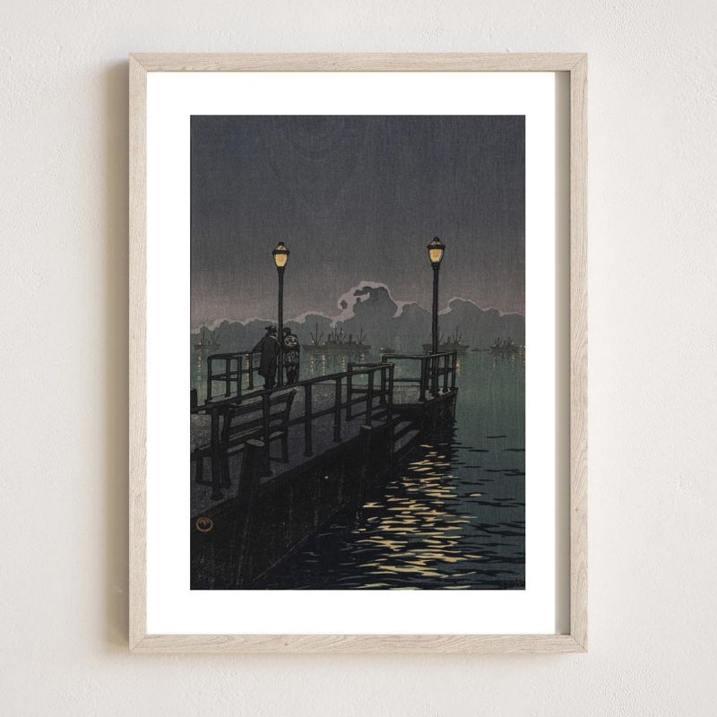 Reproduction of print by Kawase Hasui, Night Port in Otaru, Otaru no Hatoba