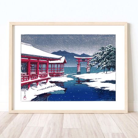 Druck Reproduktion von Kawase Hasui, Miyajima-Schrein im Schnee, Miyajima no Yukigeshiki