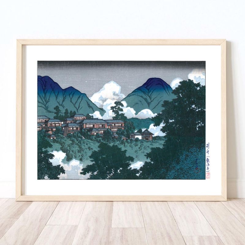 Reproduction d'estampe de Kawase Hasui, Temple Kankai-ji à Beppu, Beppu Kankai-ji