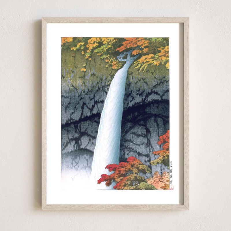 Reproduction d'estampe de Kawase Hasui, Chutes d'eau de Kegon, Nikko, Kagen taki