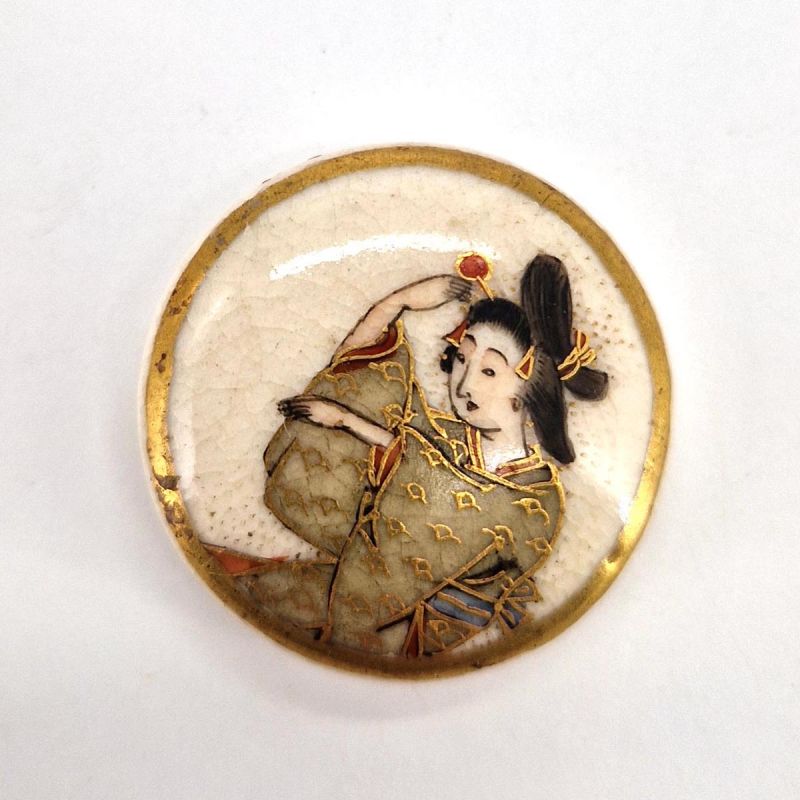 bouton vintage Satsuma, fin 19eme siècle début 20eme - geisha