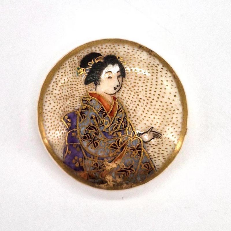 bouton vintage Satsuma, fin 19eme siècle début 20eme - geisha