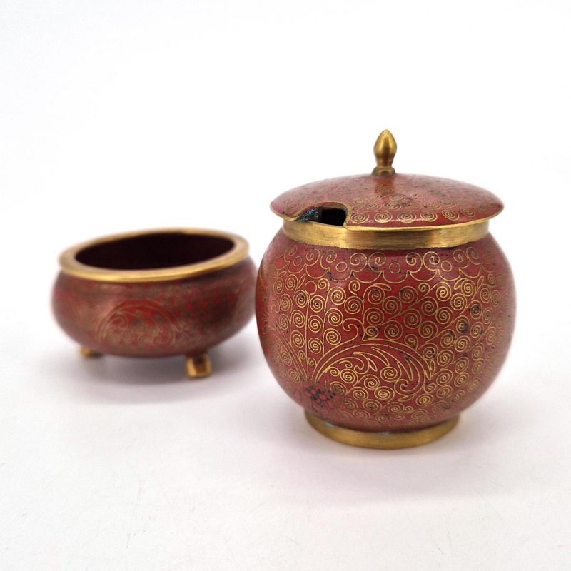 Pair of Red and Gold Cloisonné Enamel Boxes - Incense Ceremony Accessories