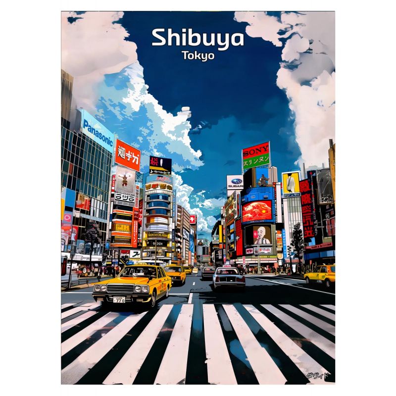 Japanische Illustration des Shibuya-Viertels in Tokio, von ダヴィッド