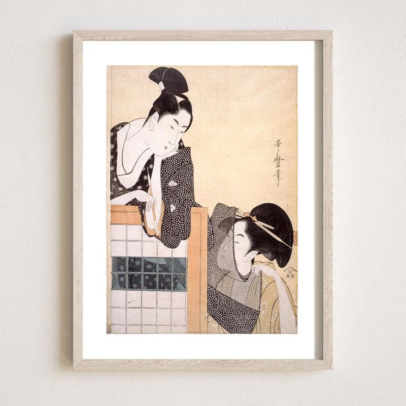 Reproduction d'estampe japonaise, Couple avec un paravent, UTAMARO 1