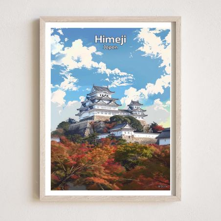 Illustrazione giapponese del Castello dell'Airone Bianco a Himeji, di ダヴィッド