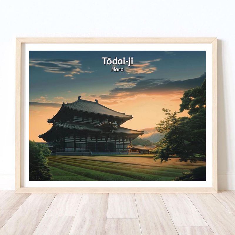 Ilustración japonesa del templo budista Tōdai-ji en Nara, por ダヴィッド