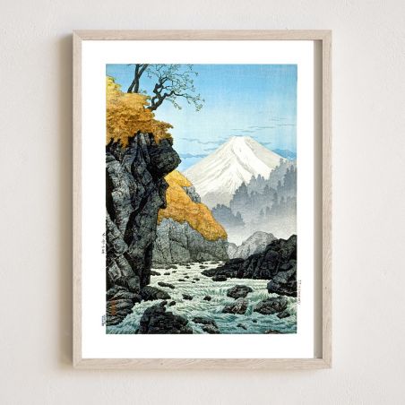 Japanese woodblock print reproduction, At the foot of Mount Ashitaka by Hiroaki Takahashi