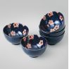 Set of 5 Japanese dark blue ceramic rice bowls - SAKURA