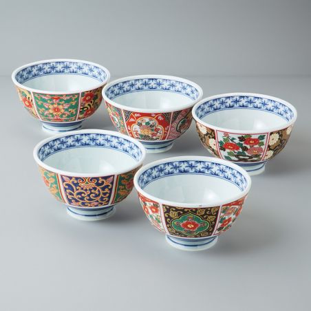 Set of 5 Japanese ceramic tea bowls - ARITA