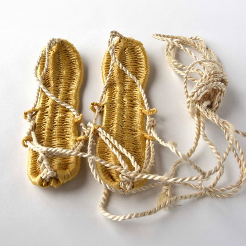 Pair of traditional Japanese waraji sandals in vinyl and hemp rope