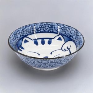 Ciotola di ramen in ceramica giapponese - AO MANEKINEKO - motivo di gatto