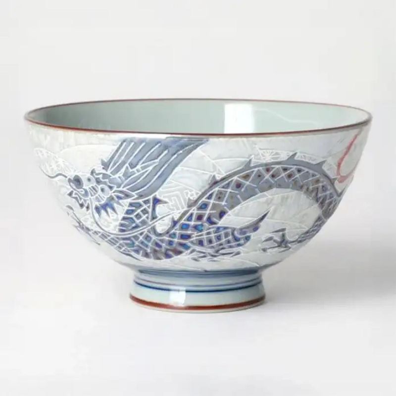 Japanese ceramic rice bowl with dragon pattern - RYU