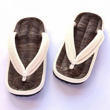 par de sandalias japonesas zori, BAMBOO HEMPU, blanco