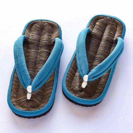 Paar japanische Zori-Sandalen, BAMBUS-HEMPU, blau