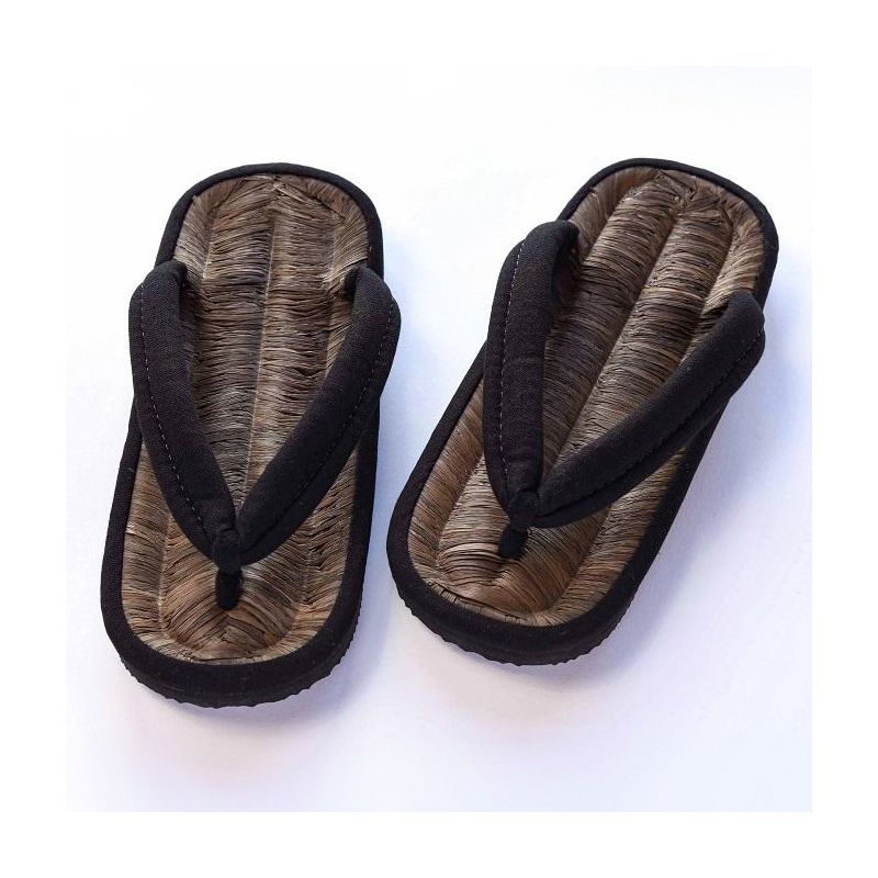 pair of zori Japanese sandals, BAMBOO HEMPU, black