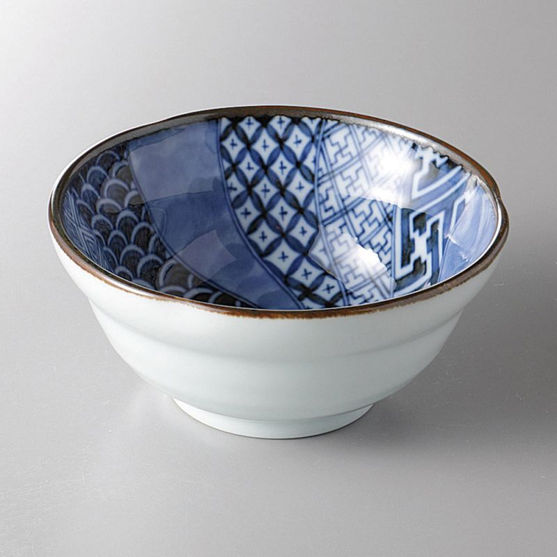 Small blue Japanese ceramic rice bowl, NEJIRI SHOZUI